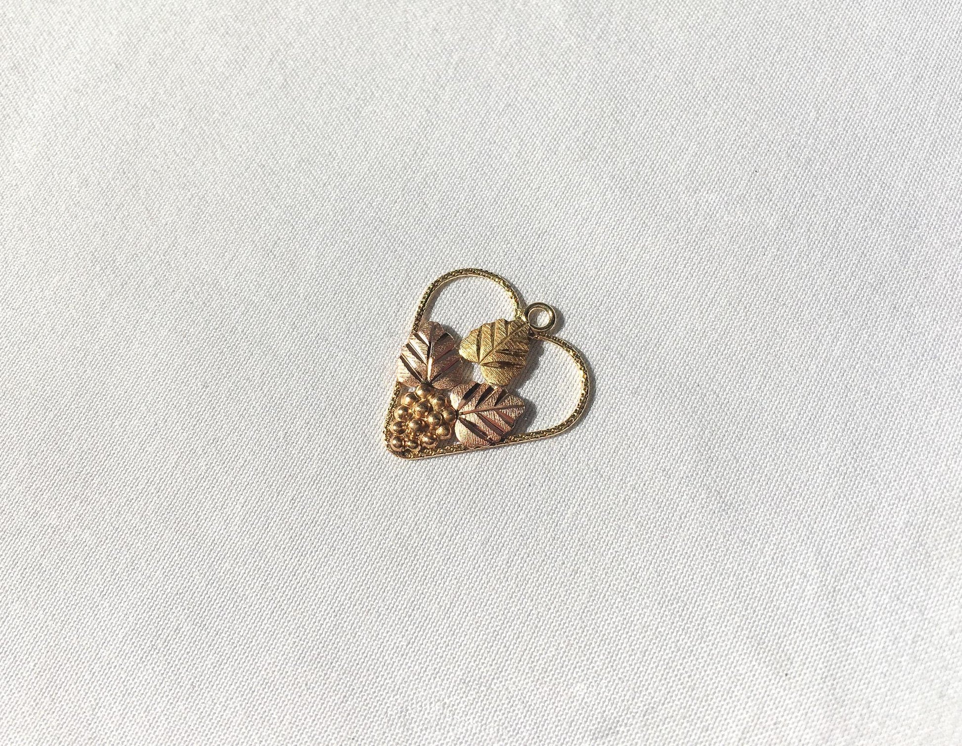 Vintage CCO 10K Black Hills Gold Heart Grape Leaf Pendant, .75", Vintage Black Hills Gold Jewelry