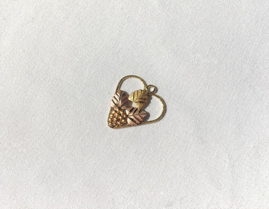 Vintage CCO 10K Black Hills Gold Heart Grape Leaf Pendant, .75", Vintage Black Hills Gold Jewelry