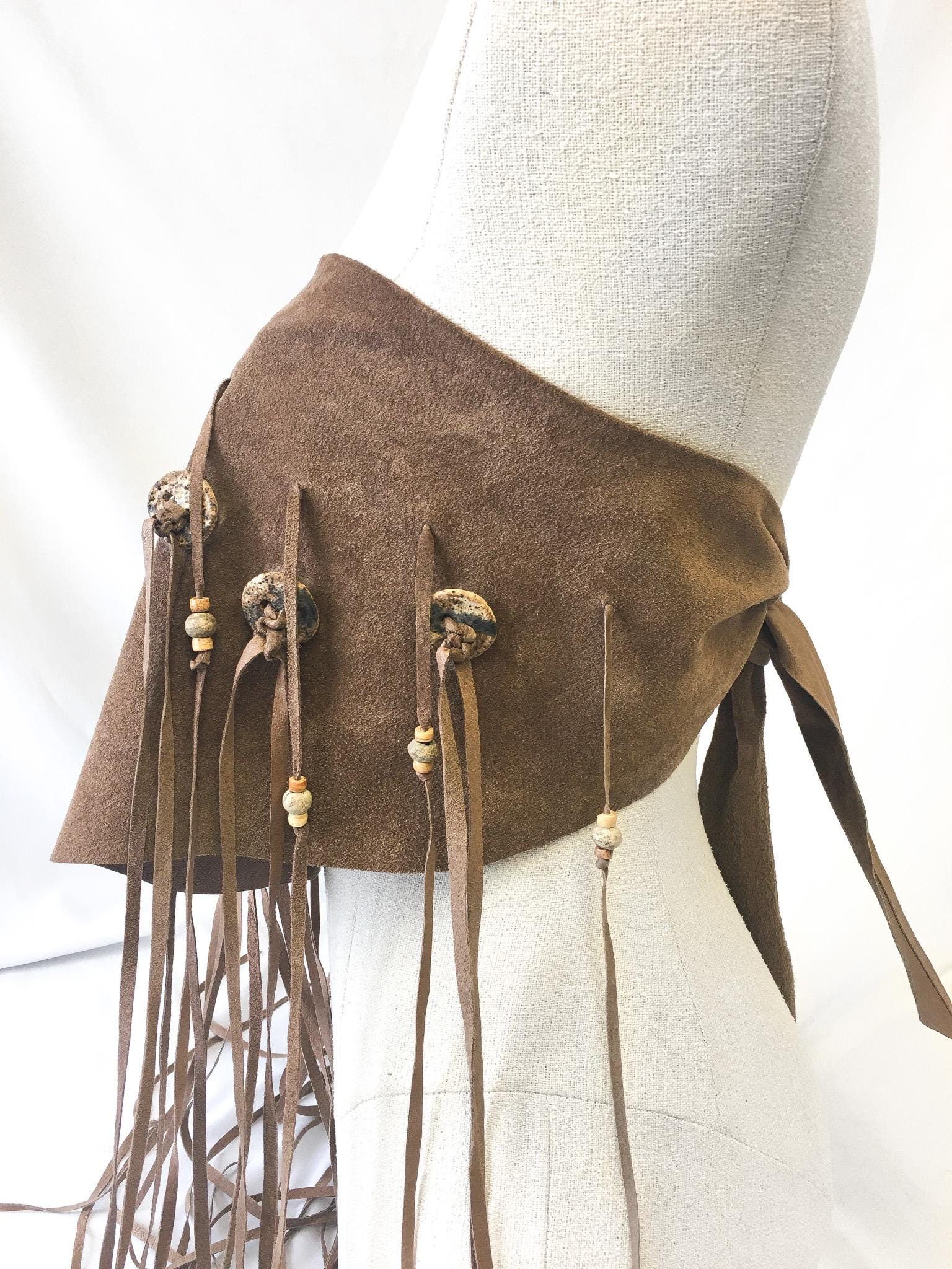 Vintage NWT Carol Kohnke Suede Wooden Beaded Fringe Multi-Way Top/Skirt/Belt, Sz. S/M, Vintage Statement Western Top