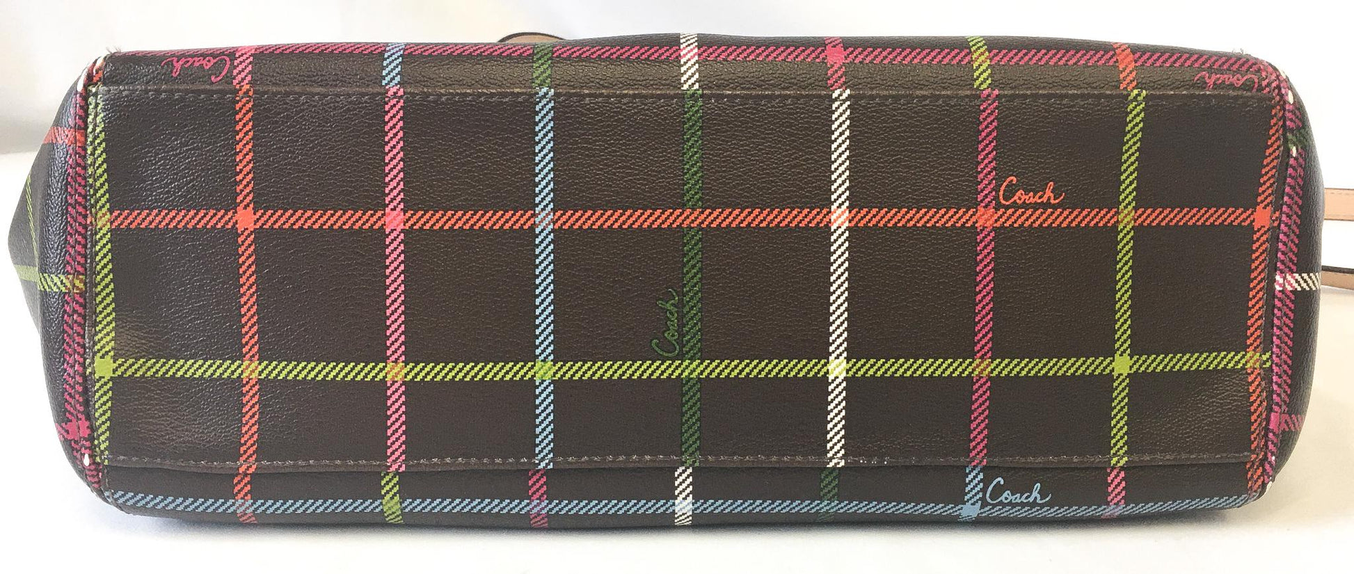 00s Inspired Coach Peyton Tattersall Plaid Brown Leather Crossbody Tote Bag, Style #F24390, Y2K Coach Handbag