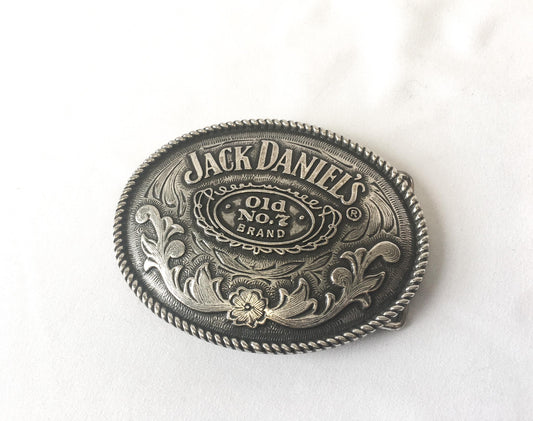 Vintage Jack Daniels Old No. 7 Silver Toned Oval Belt Buckle, 4" x 3", Vintage Whiskey Alcohol Western Belt Buckle