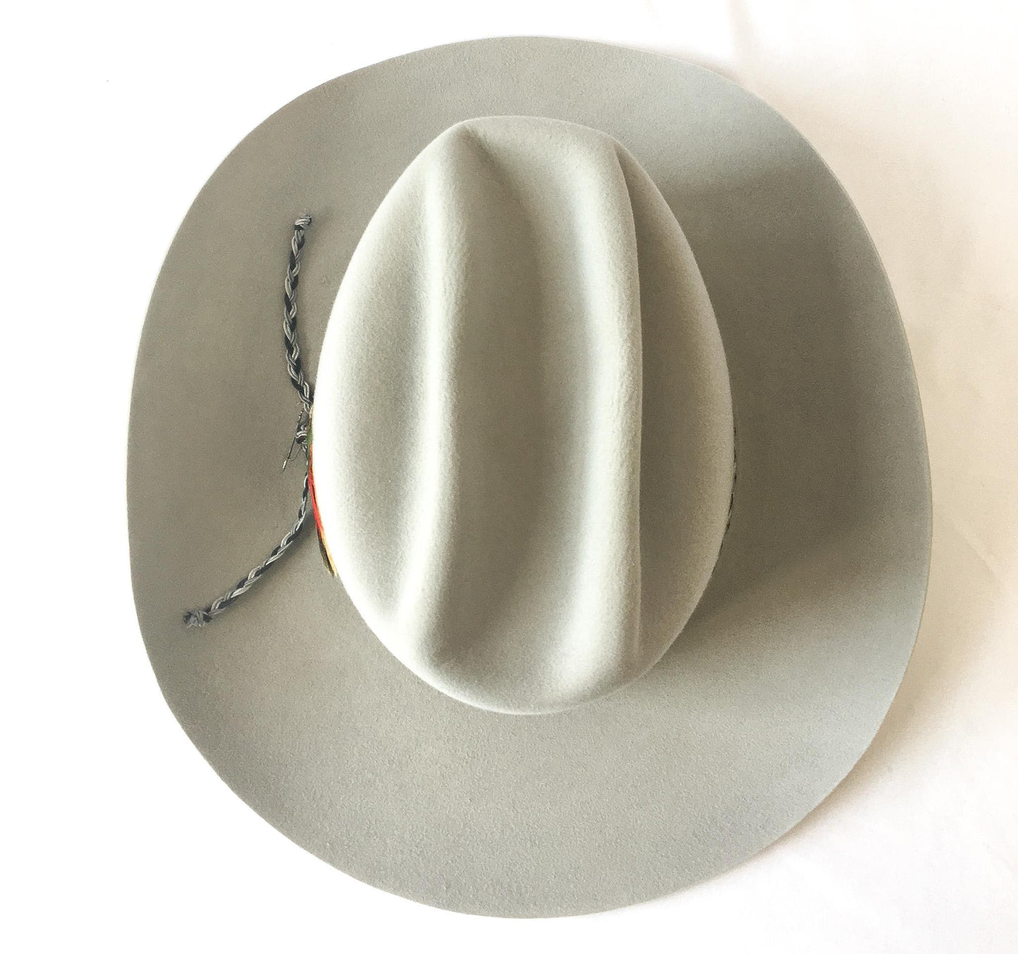 Vintage Stetson 5X Taupe/Beige Cowboy Hat with Black/White Woven Feather Band, Sz. 7 3/4, Vintage Western Hat