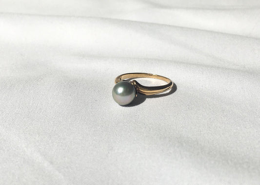 14K Gold Gray Multi-Toned Pearl Ring, Sz. 5.25, Vintage Colored Unique Pearl Ring, Nautical Coastal Jewelry