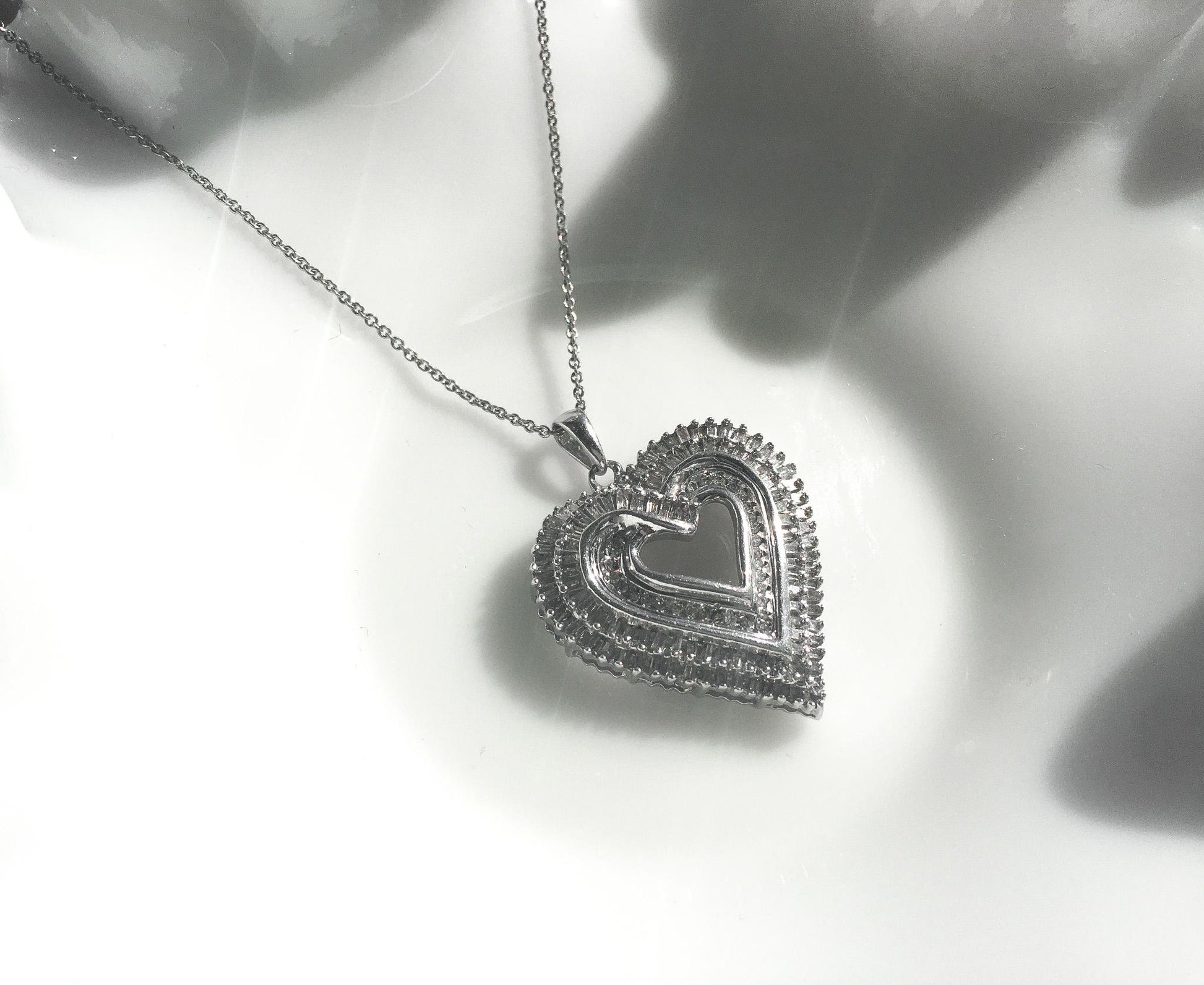 1.25 Carat Genuine Baguette Cut Diamond Heart 1" Pendant on a 925 KA1772 18.5" Chain