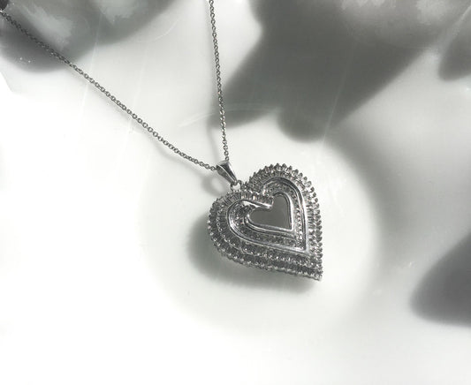 1.25 Carat Genuine Baguette Cut Diamond Heart 1" Pendant on a 925 KA1772 18.5" Chain