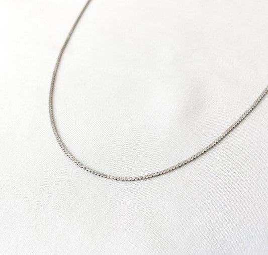 14K Italy White Gold Serpentine 18: Chain Necklace, 1mm, 2 grams, Simple Dainty Everyday Layering Chain Necklace
