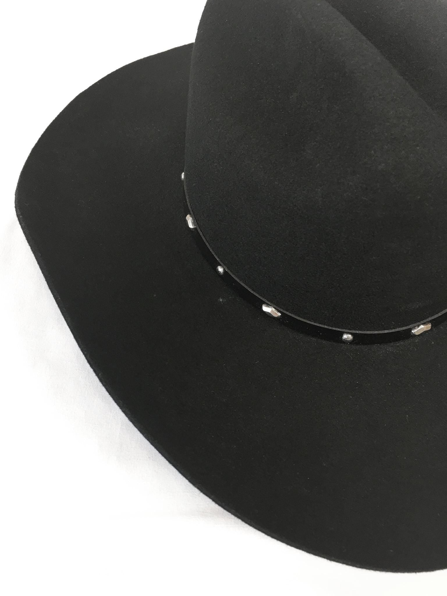 2X Stallion by Stetson Black Felt Cowboy Hat with Leather Silver Stud Band, Sz. 6 7/8, Vintage Western Hat