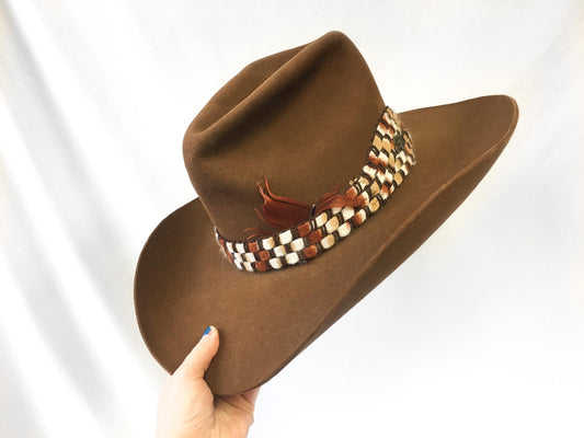Vintage Resistol Stagecoach Tall Brown Cowboy Hat with Feather Woven Band, Sz. 7 1/8, Vintage Western Hat