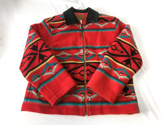 Vintage Inspired Pendleton Red Aztec Patterned Wool Jacket, Women's Sz. S, Vintage Western Jacket