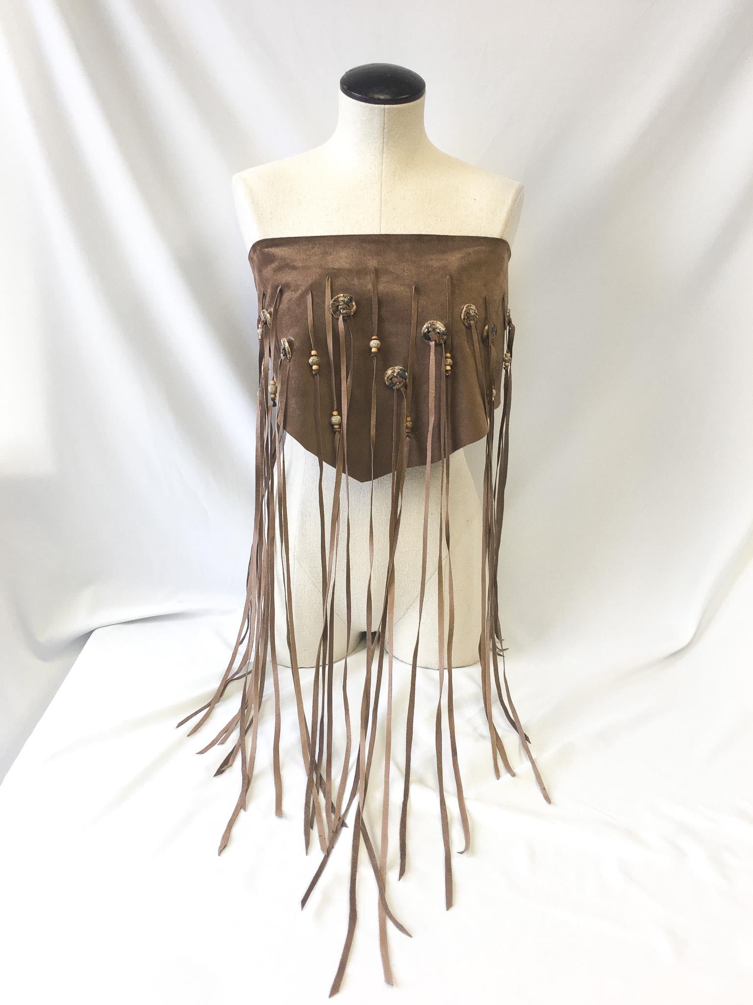 Vintage NWT Carol Kohnke Suede Wooden Beaded Fringe Multi-Way Top/Skirt/Belt, Sz. S/M, Vintage Statement Western Top