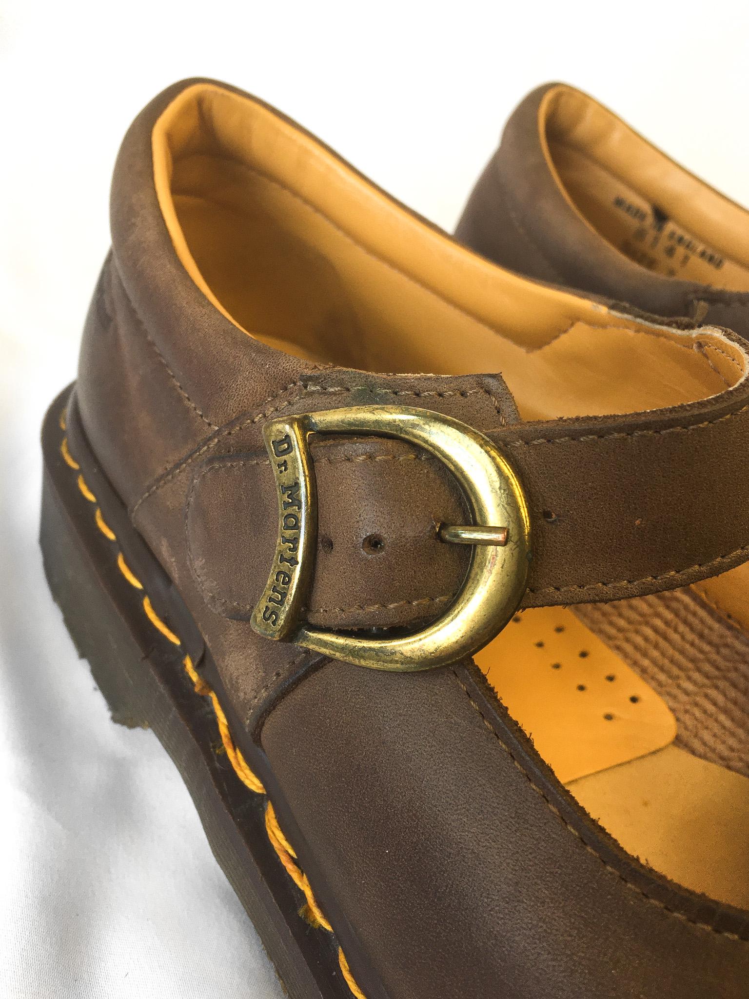 Vintage 90s Dr Martens Brown Leather Mary Jane Loafers, UK Women's Sz. 7, US Women's Sz. 9.5