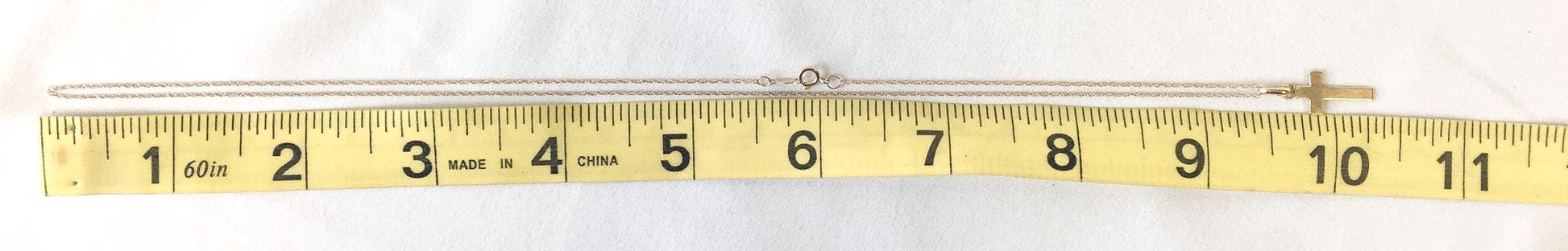 14K JCM Yellow Gold Cross Necklace, 19", 1.2 grams, .75" Pendant, .5mm Chain, Simple Everyday Dainty Layering Cross Necklace