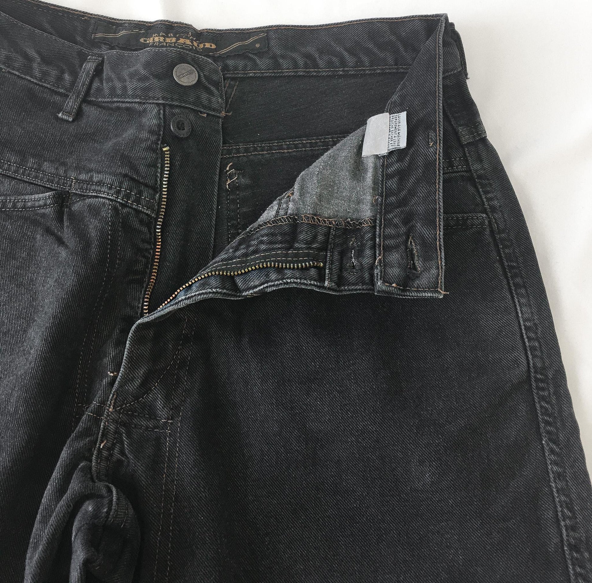 90s Marithe Francois Girbaud Black Stonewashed Straight Leg/Baggy High Rise Jeans, 28" x 30"