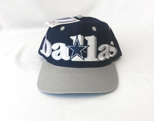 NWT 90s Dallas Cowboys Embroidered Wraparound Spell-Out Flatbrim Streetwear Baseball Cap, Vintage Cowboys NFL Apparel