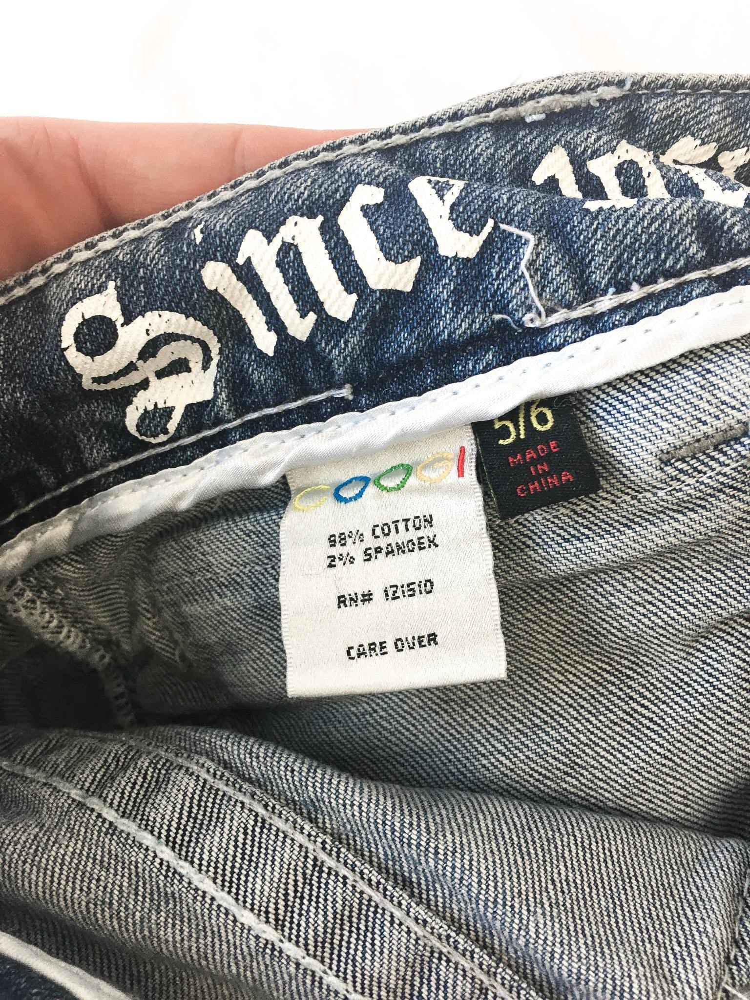 Vintage COOGI Light Wash Royal Symbol Blue/Red/Gold Low Rise Micro Denim Shorts, 29" Waist, Y2K Denim Shorts