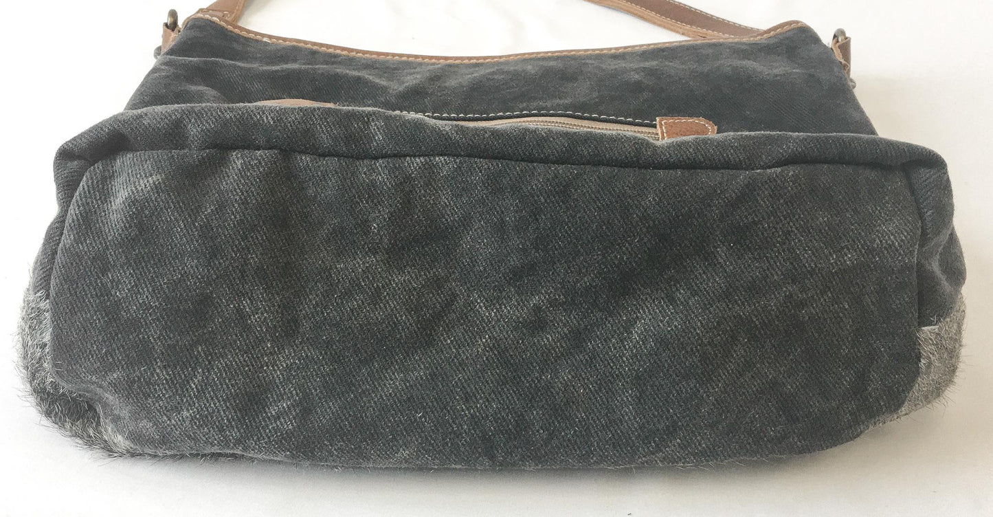 Vintage Inspired Myra Bag Oath Gray Faux Fur Geometric Woven Crossbody Bag, Vintage Western Boho Handbag