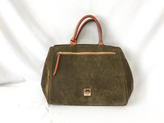 Vintage Inspired Dooney and Bourke Olive Green Suede Leather Top Handle Satchel with Detachable Crossbody Strap, Vintage Dooney Handbag