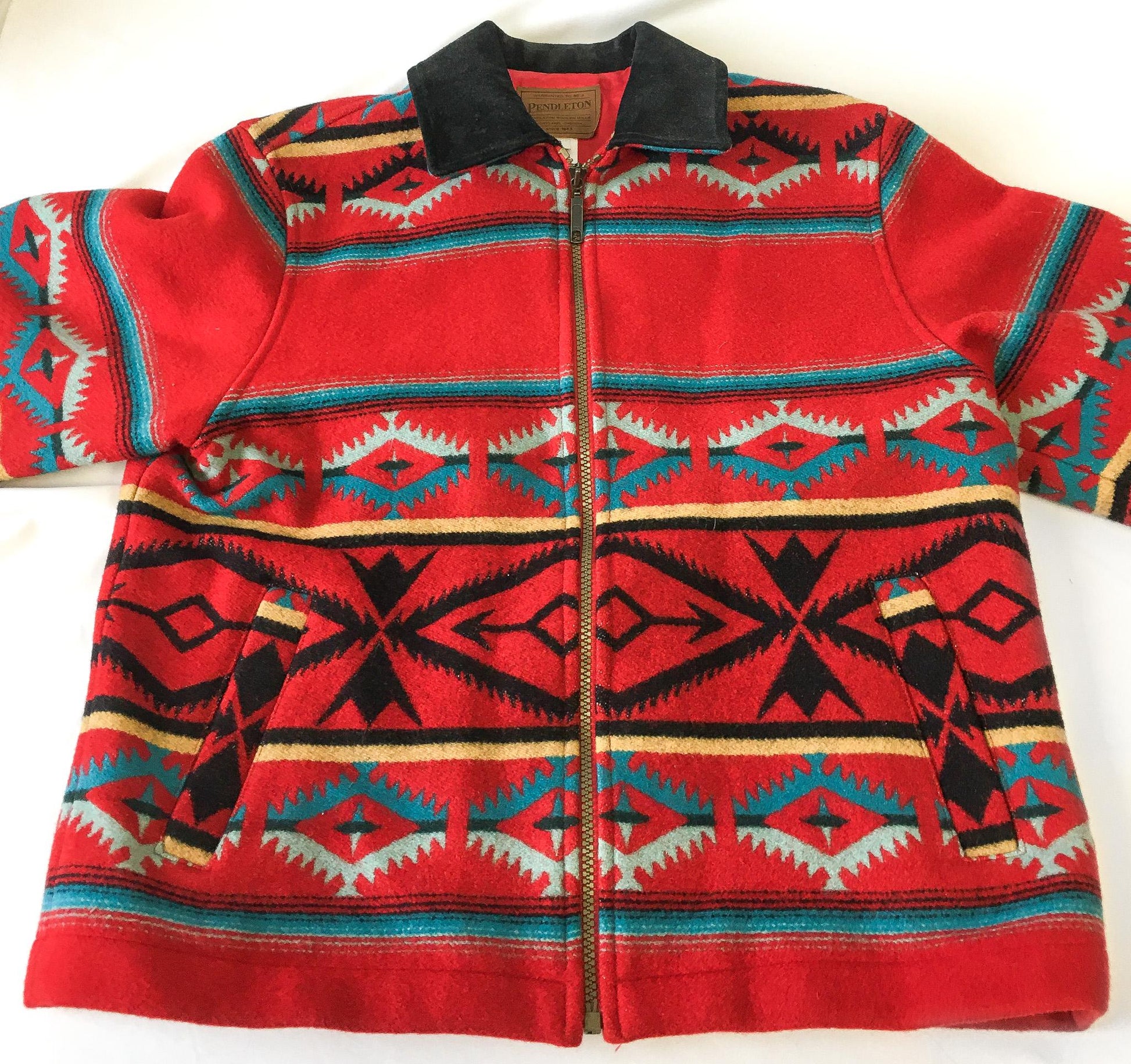 Vintage Inspired Pendleton Red Aztec Patterned Wool Jacket, Women's Sz. S, Vintage Western Jacket