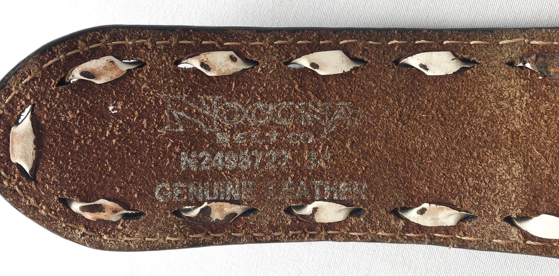 Tooled Nocona Blue Inlay Floral Engraved Leather Belt, Sz. 30" - 34" Waist, Vintage Western Boho Belt
