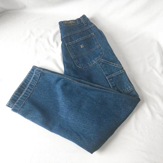 Vintage Gitano Medium Wash High Rise Relaxed/Baggy Wide Leg Carpenter Cargo Jeans, 28" x 29"