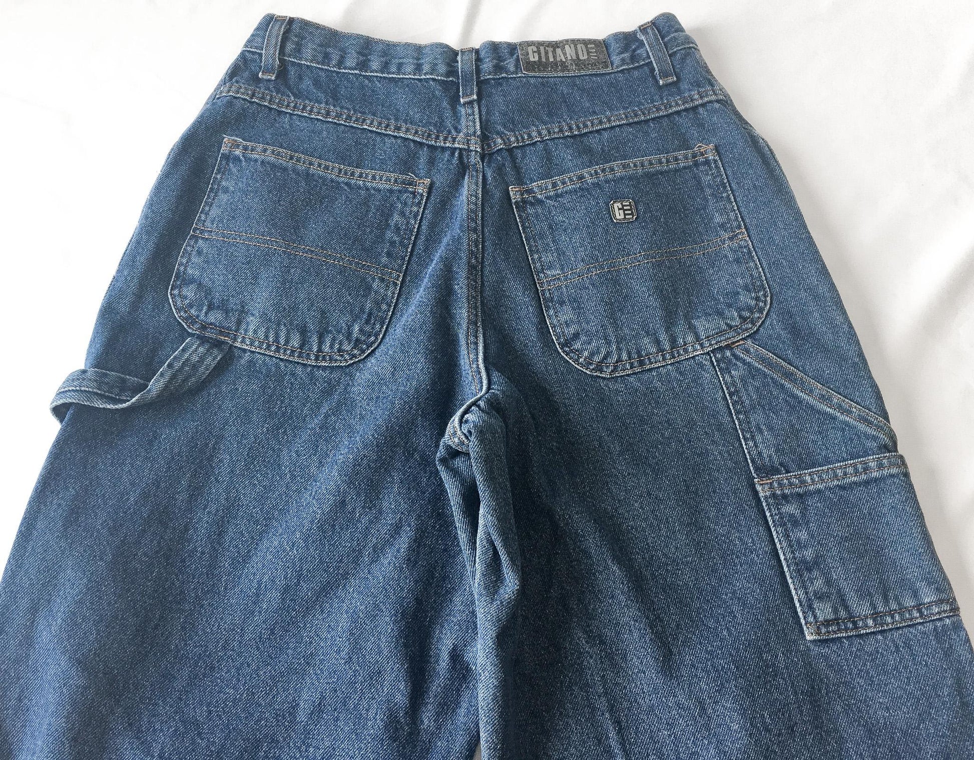 Vintage Gitano Medium Wash High Rise Relaxed/Baggy Wide Leg Carpenter Cargo Jeans, 28" x 29"