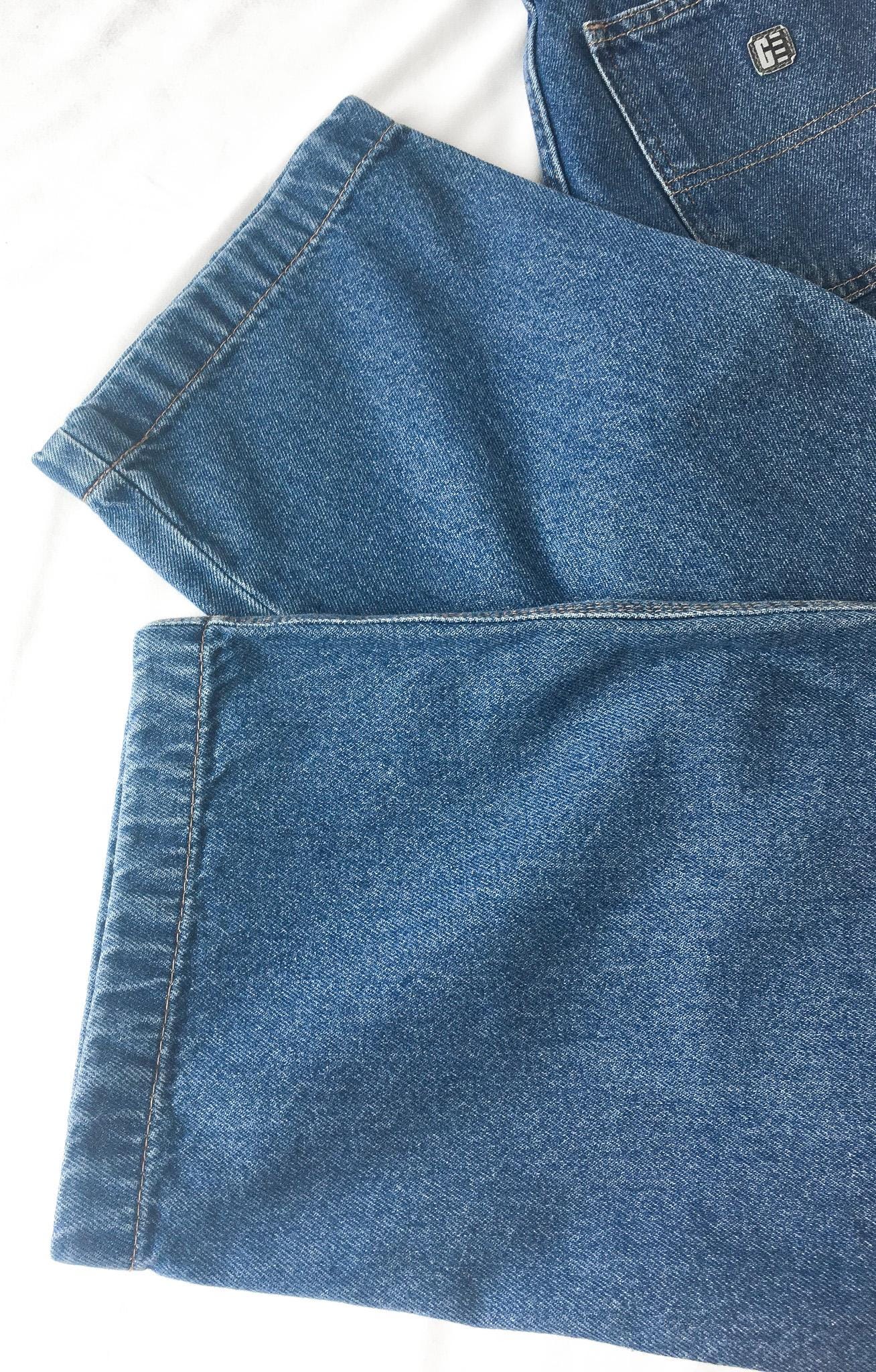 Vintage Gitano Medium Wash High Rise Relaxed/Baggy Wide Leg Carpenter Cargo Jeans, 28" x 29"