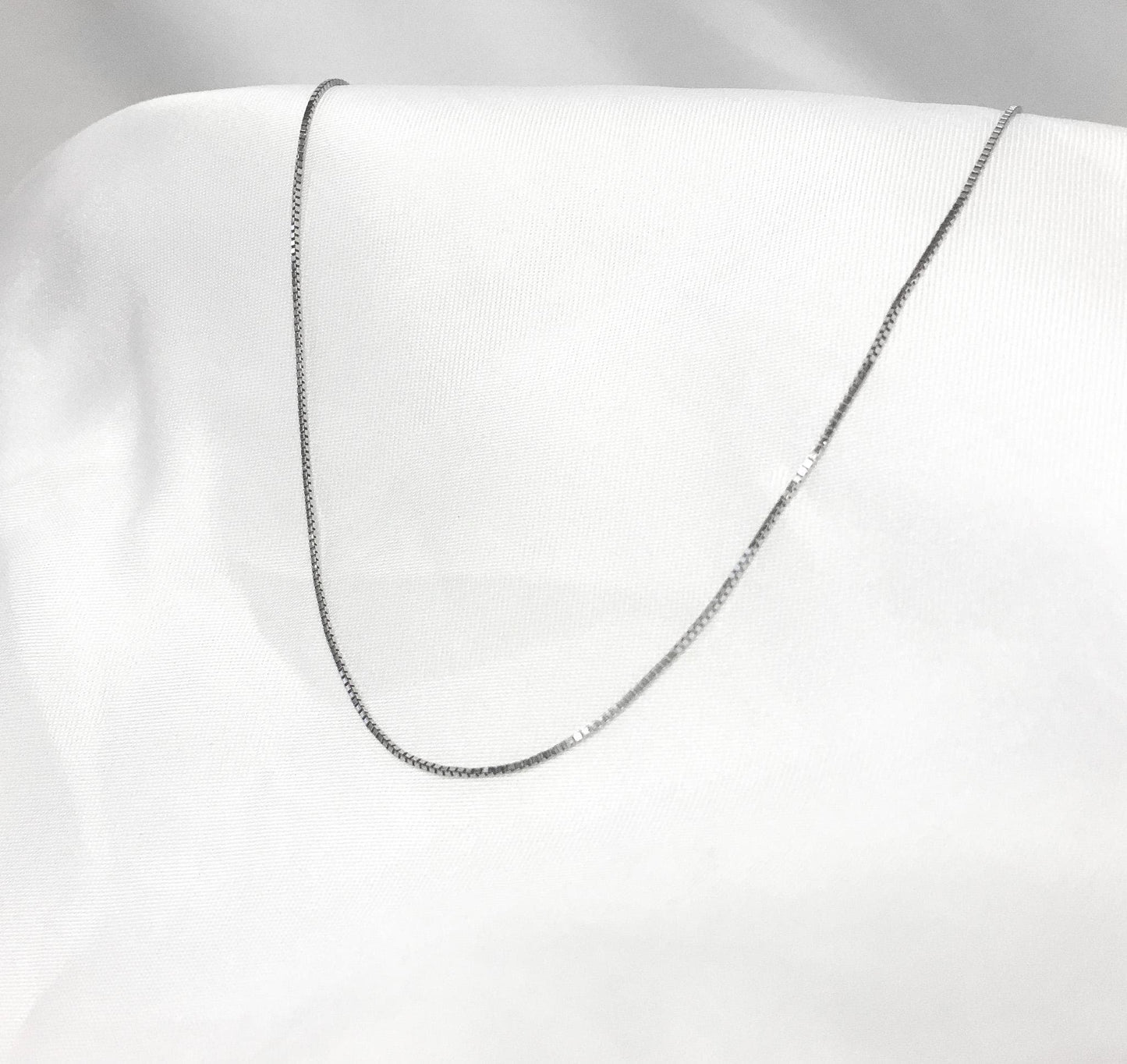 14K White Gold Midas Box Chain Necklace, 18", 1mm, 1.4 grams, Everyday Simple Layering Chain Necklace