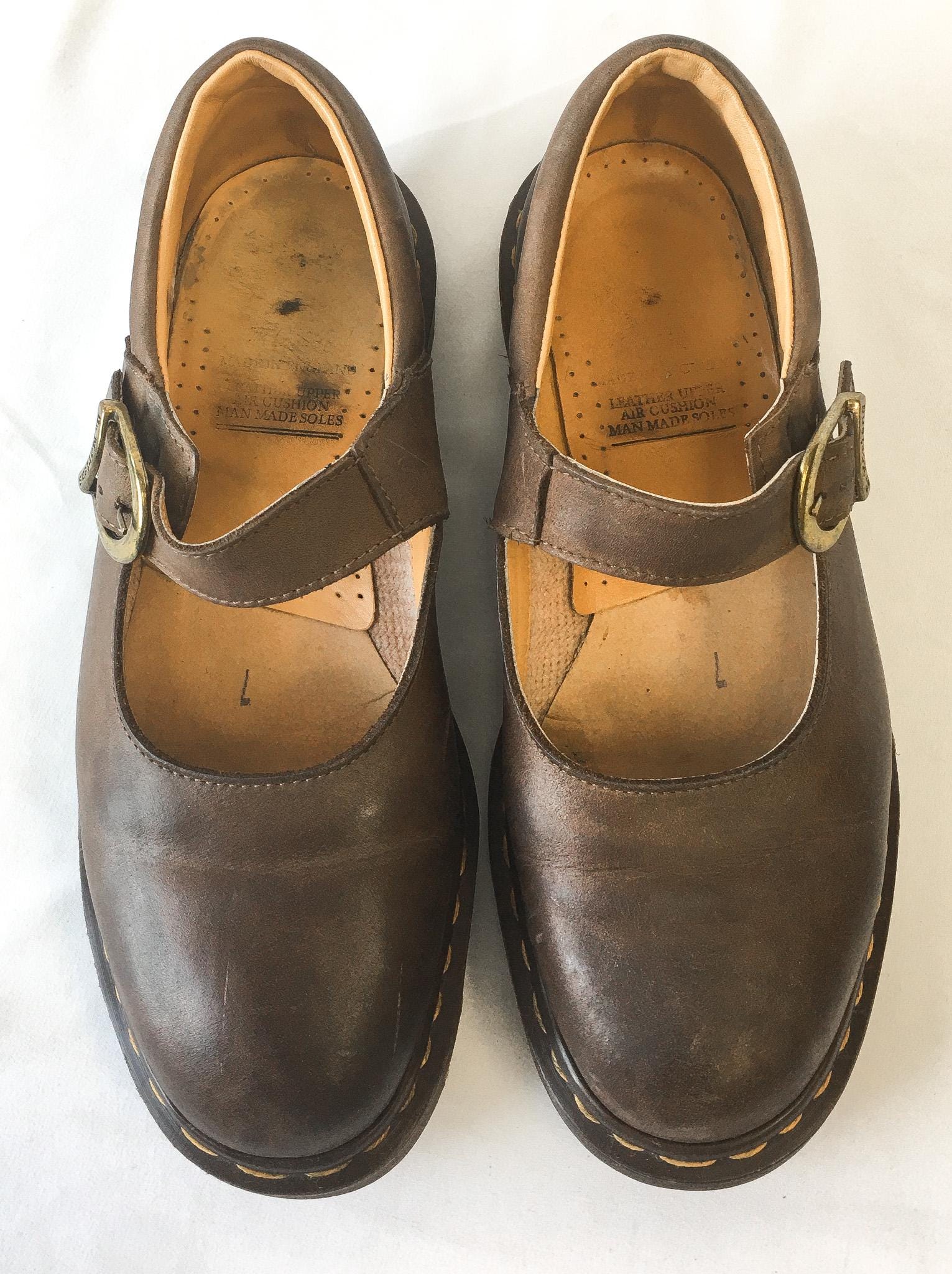 Vintage 90s Dr Martens Brown Leather Mary Jane Loafers, UK Women's Sz. 7, US Women's Sz. 9.5
