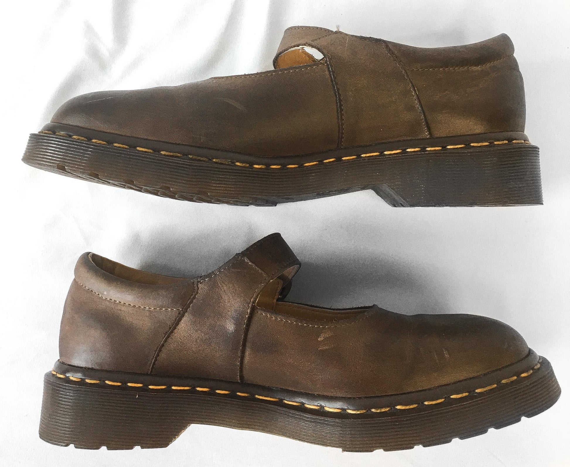 Vintage 90s Dr Martens Brown Leather Mary Jane Loafers, UK Women's Sz. 7, US Women's Sz. 9.5