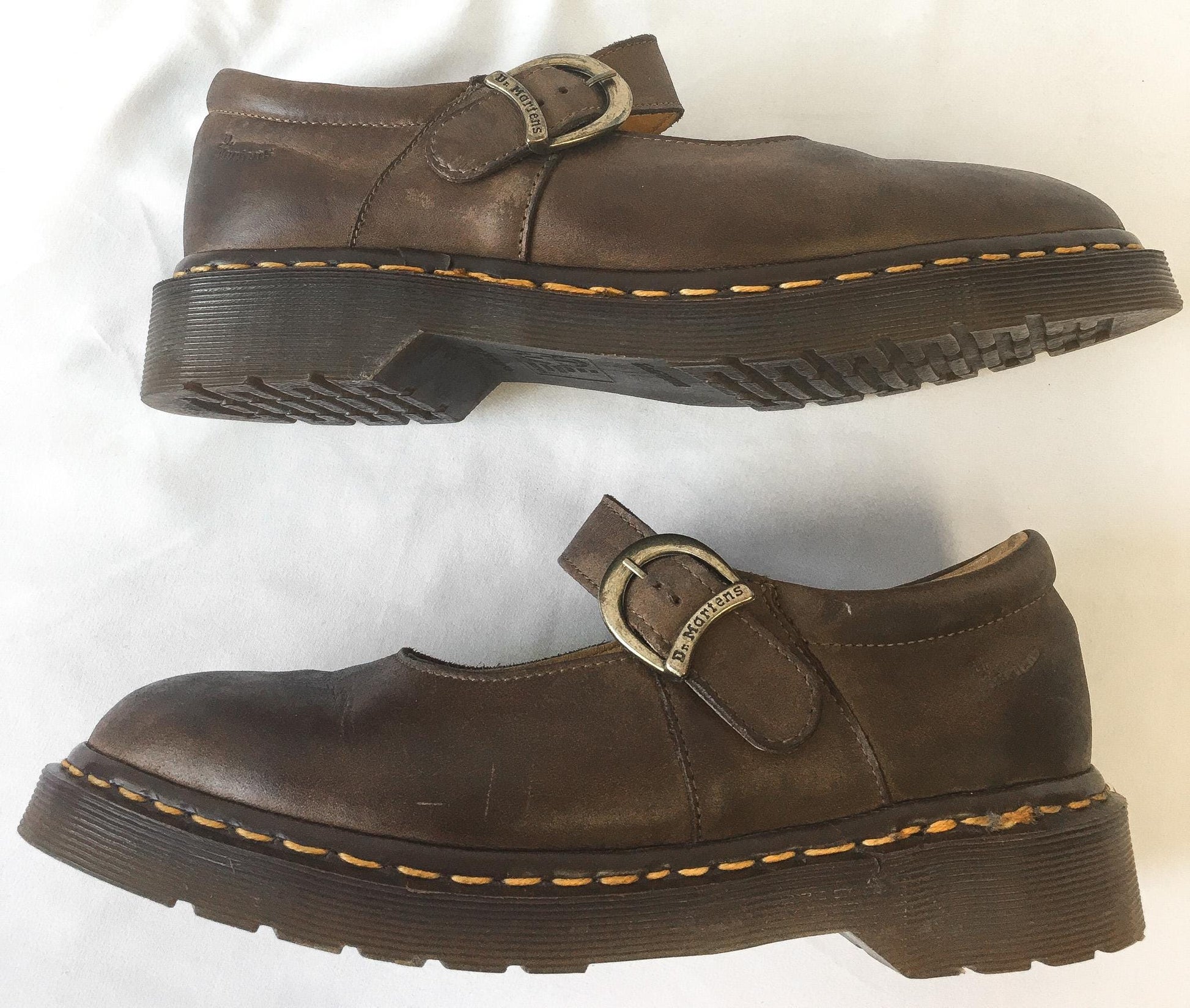 Vintage 90s Dr Martens Brown Leather Mary Jane Loafers, UK Women's Sz. 7, US Women's Sz. 9.5