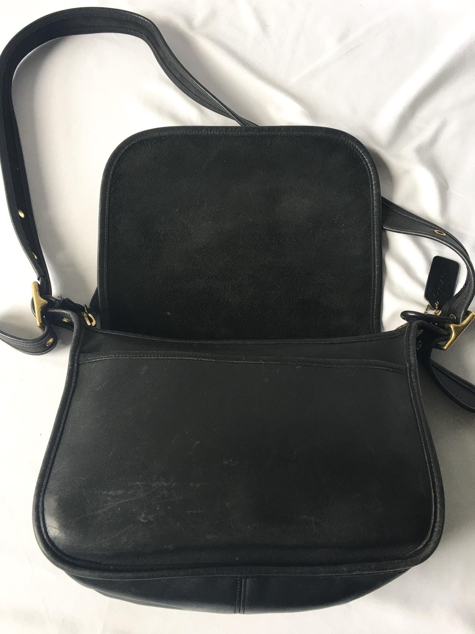 90s Coach Patricia Legacy Saddle Bag Black Leather, Style #9951, 90s Coach Crossbody Shoulder Bag