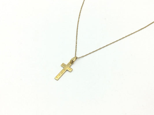 14K JCM Yellow Gold Cross Necklace, 19", 1.2 grams, .75" Pendant, .5mm Chain, Simple Everyday Dainty Layering Cross Necklace