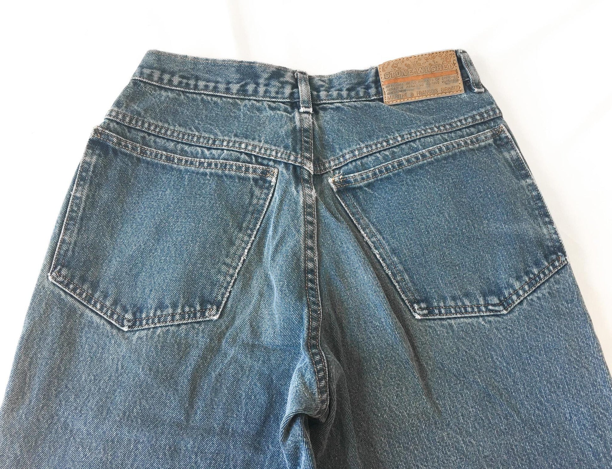 90s Marithe Francois Girbaud Medium Stonewash High Rise Straight Leg/Baggy Jeans, 26" x 31"