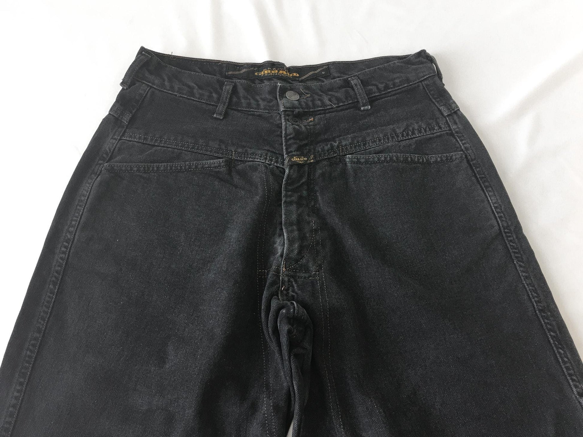 90s Marithe Francois Girbaud Black Stonewashed Straight Leg/Baggy High Rise Jeans, 28" x 30"