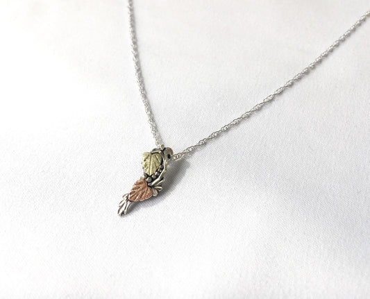 Vintage Black Hills Gold 12K & Sterling Two Leaf Pendant 18" Necklace, Vintage Black Hills Gold Jewelry