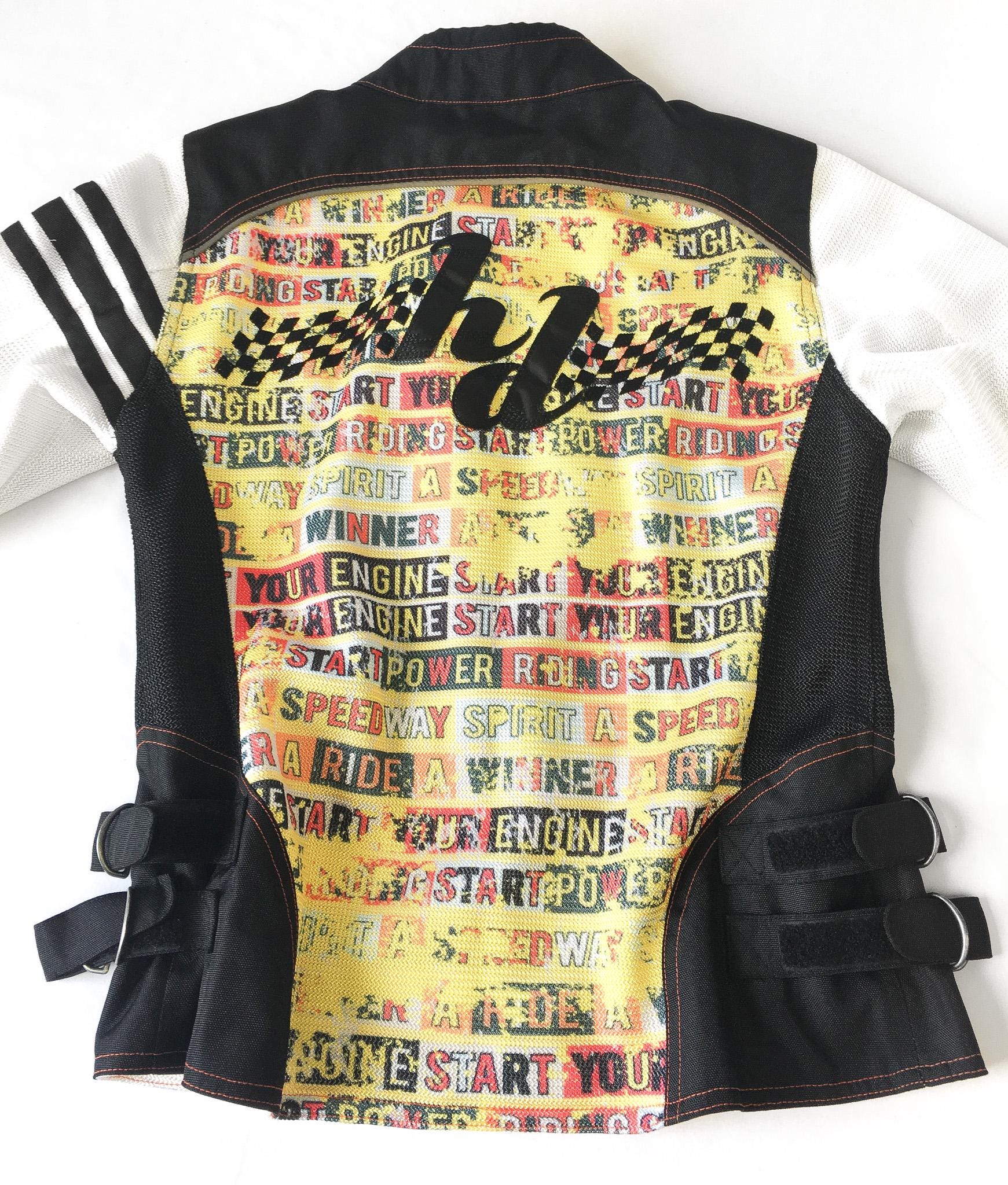 00s Harley Davidson RCS Yellow/Black/White Zip Up Long-Sleeved Racing Jacket, Women's Sz. XS, Vintage Harley Motorcycle Biker Jacket
