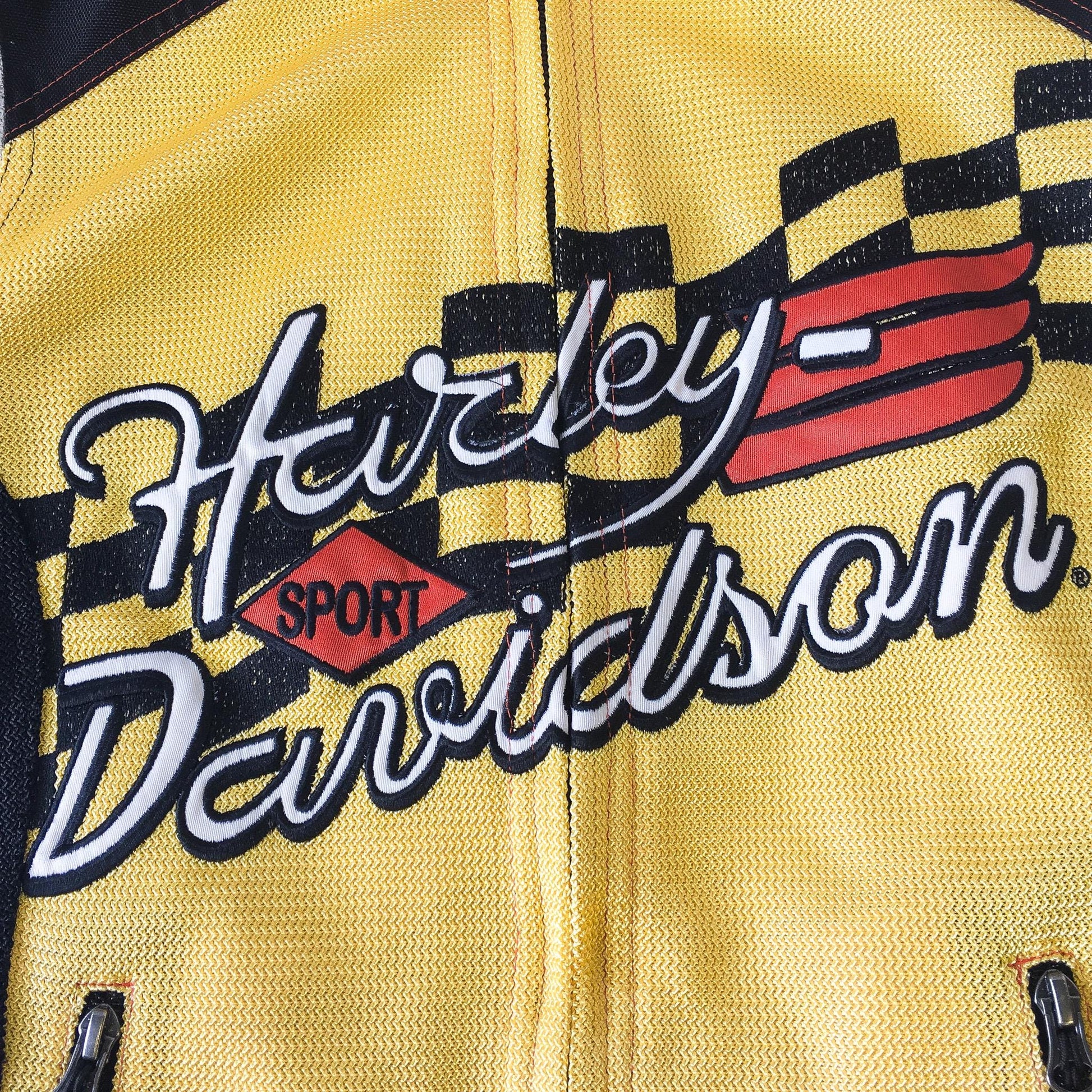 00s Harley Davidson RCS Yellow/Black/White Zip Up Long-Sleeved Racing Jacket, Women's Sz. XS, Vintage Harley Motorcycle Biker Jacket