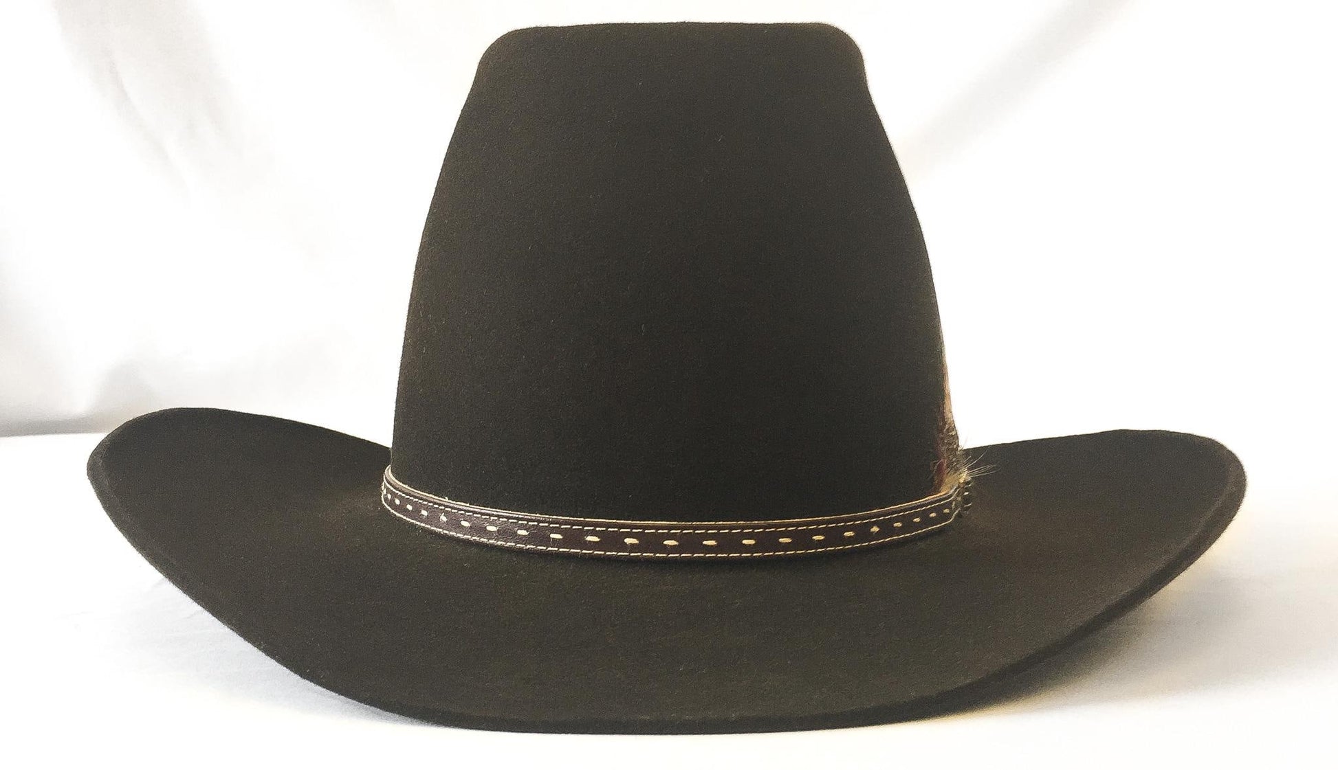 Vintage Stetson 4X Chocolate Brown Cowboy Hat with Red/Yellow/Green/White Gold Buckle Leather Band, Sz. 7 1/4, Vintage Unique Western Hat