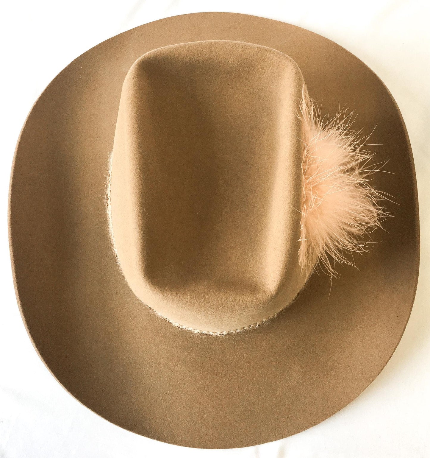 Vintage Resistol Stagecoach Tan/Brown Tall Cowboy Hat with Woven and Light Pink Feather Band, Sz. 7 1/2, Unique Western Hat