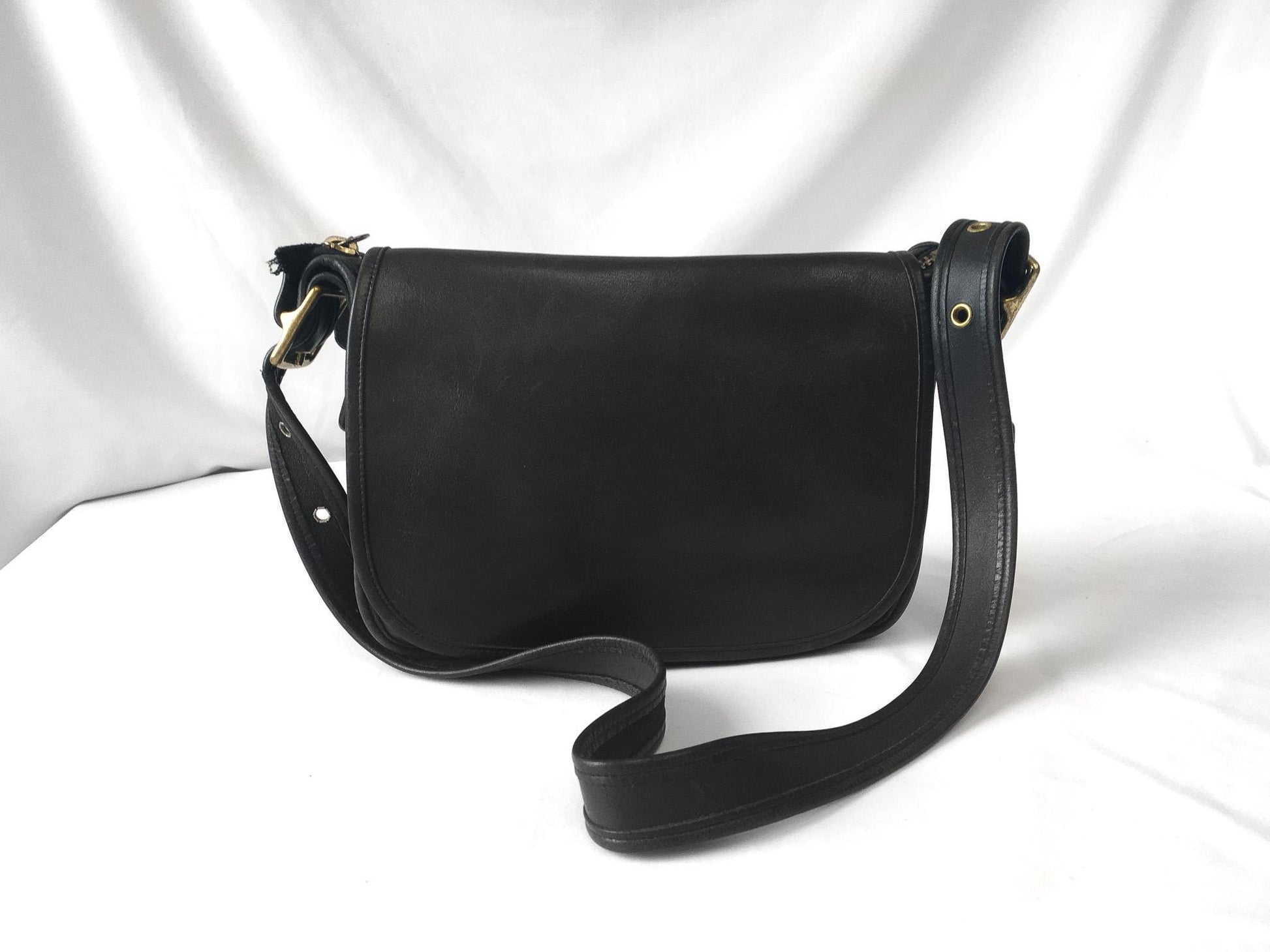 90s Coach Patricia Legacy Saddle Bag Black Leather, Style #9951, 90s Coach Crossbody Shoulder Bag