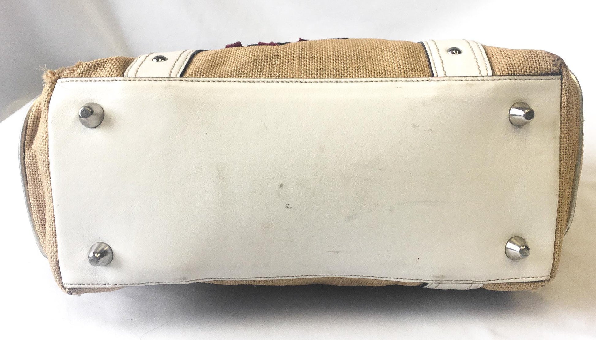 00s Coach Raffia Linen Bumblebee Floral Shoulder Tote Bag, Style #9947, Unique Y2K Coach Handbag