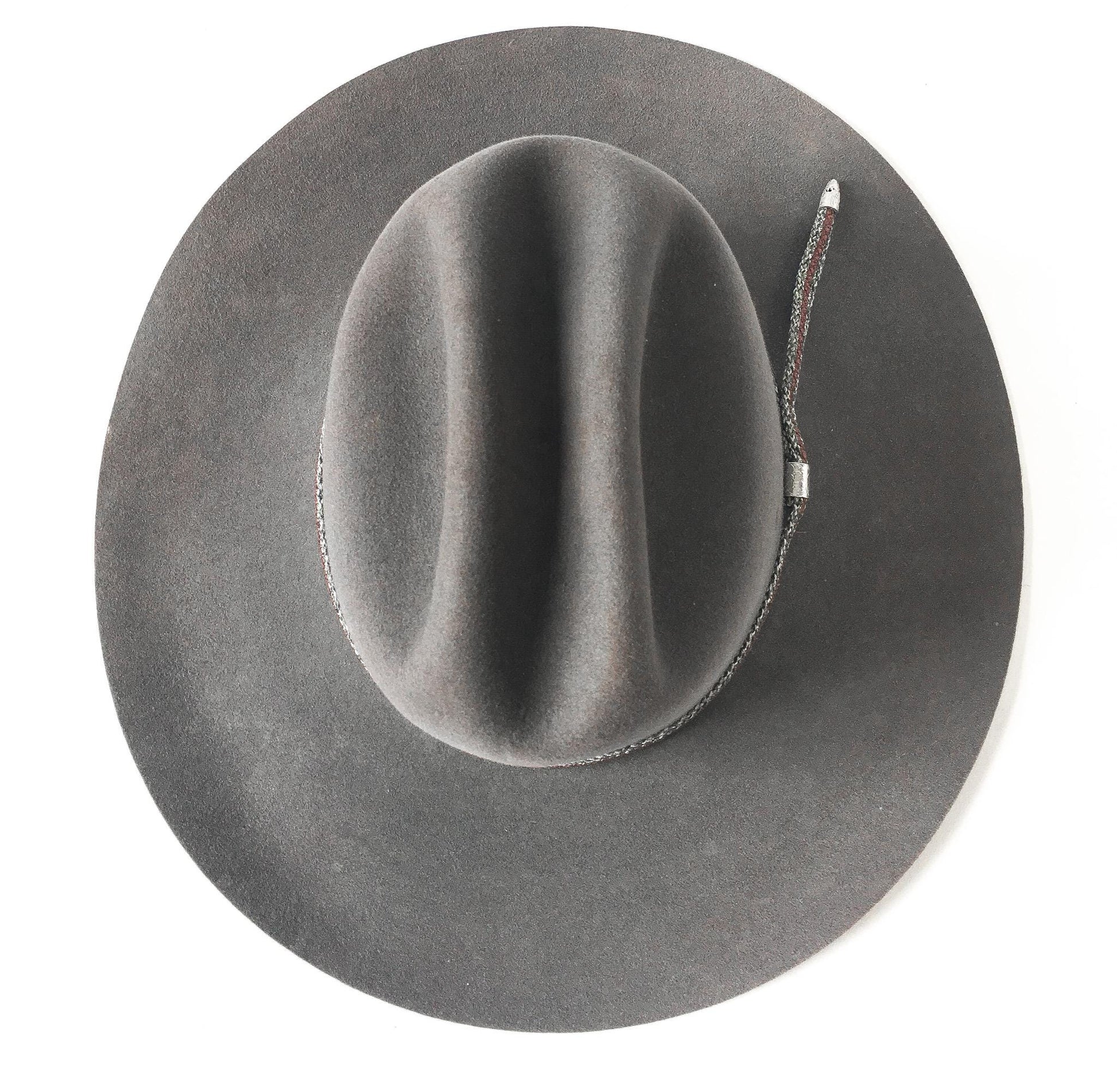 Vintage Beaver Hats Company 5X Gray Flatbrim Cowboy Hat with Woven Snake Band Detail, Sz. 7 1/8, Vintage Western Festival Hat