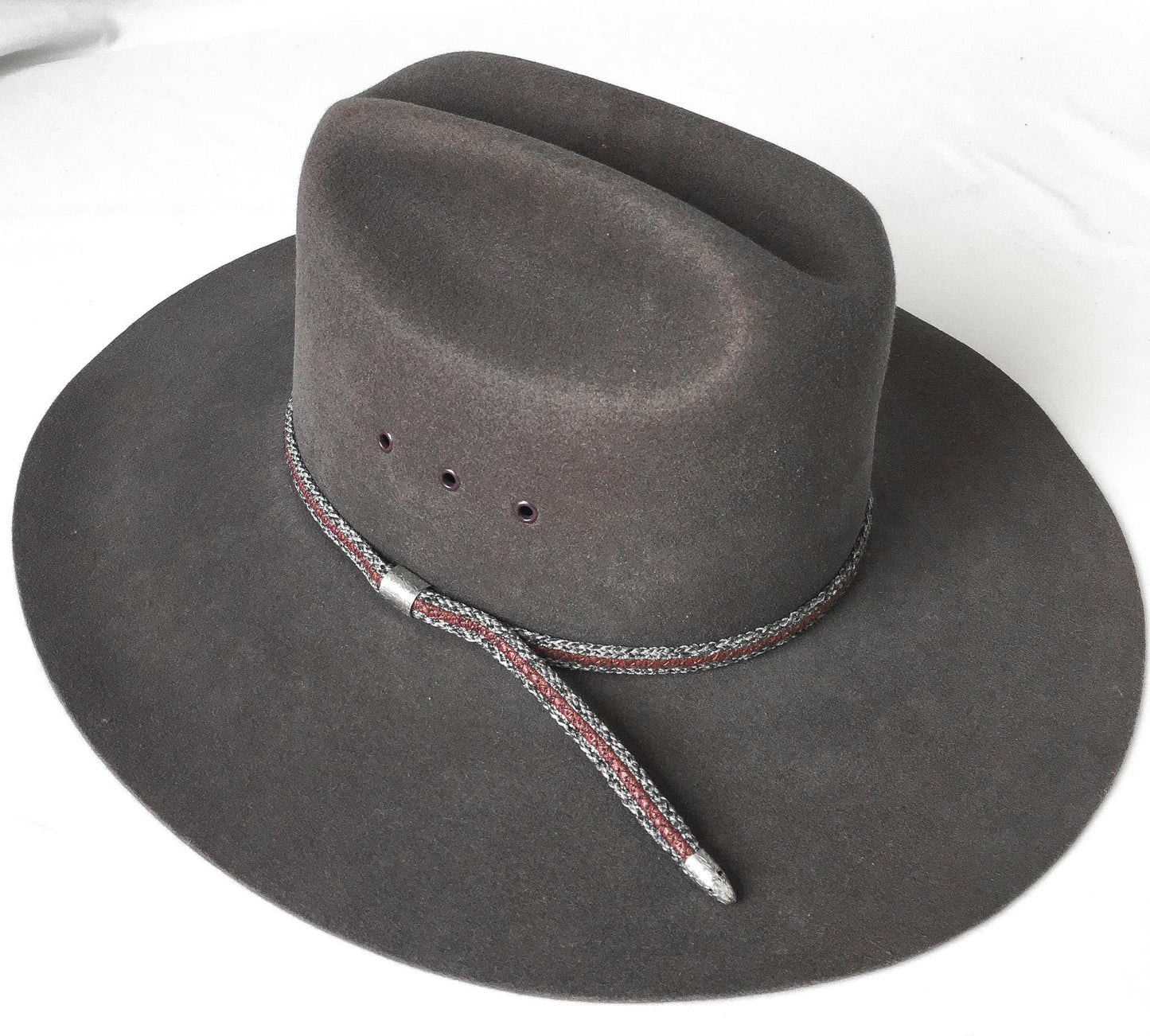 Vintage Beaver Hats Company 5X Gray Flatbrim Cowboy Hat with Woven Snake Band Detail, Sz. 7 1/8, Vintage Western Festival Hat