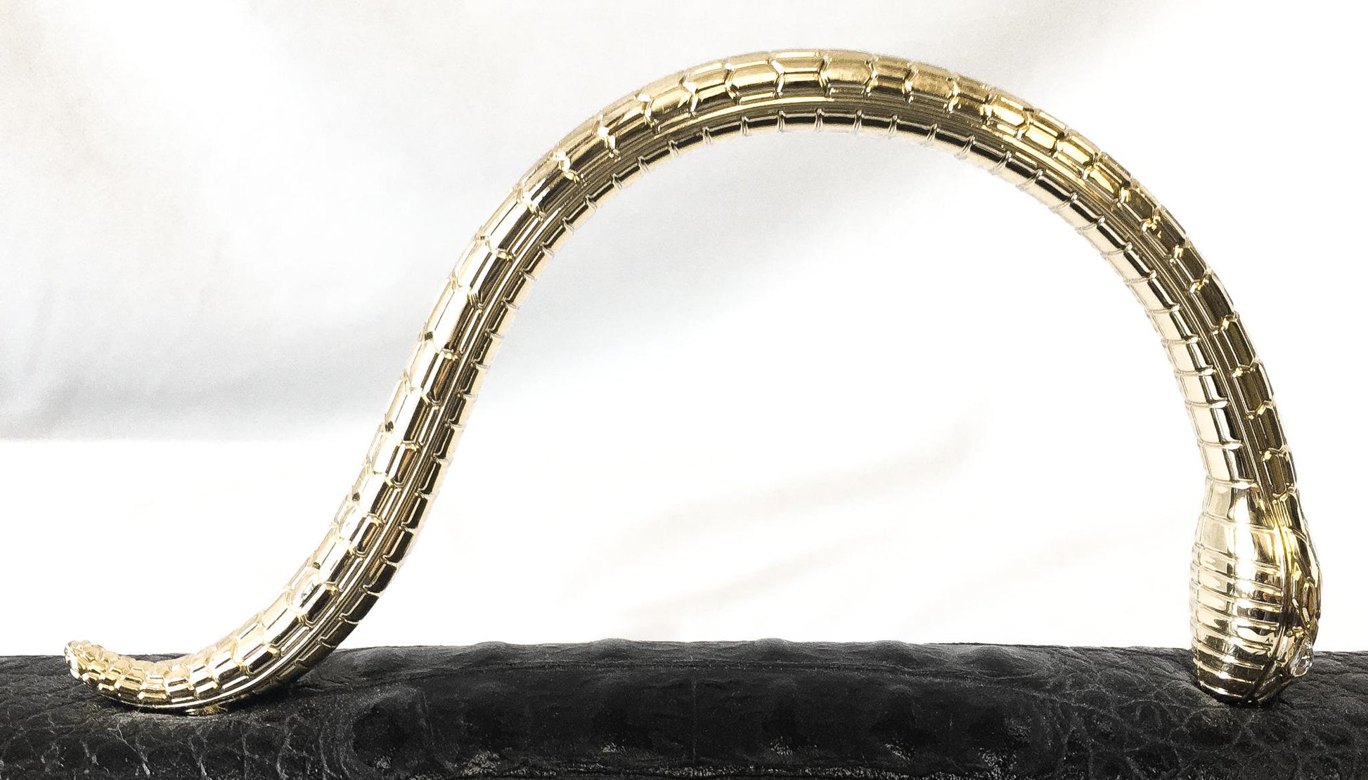 Black House of Harlow 1960 Croc Embossed Leather Gold Snake Handle Crossbody, Unique Statement Handbag