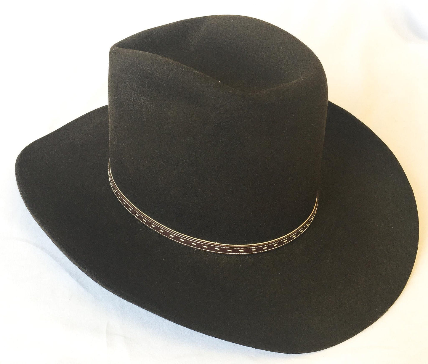 Vintage Stetson 4X Chocolate Brown Cowboy Hat with Red/Yellow/Green/White Gold Buckle Leather Band, Sz. 7 1/4, Vintage Unique Western Hat