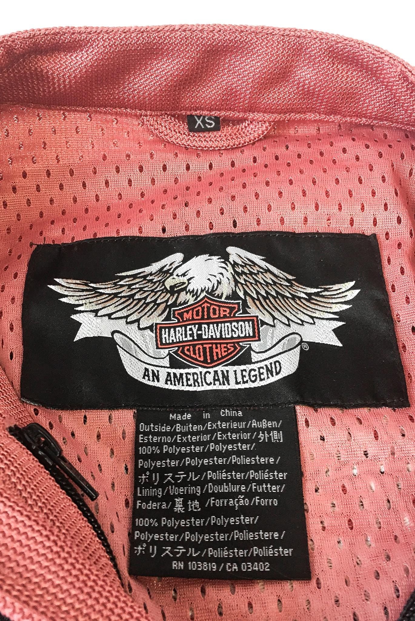 00s Harley Davidson Pink/Red Mesh Embroidered Motorcycle Riding Jacket, Women's Sz. XS, Vintage Biker Moto Style Jacket