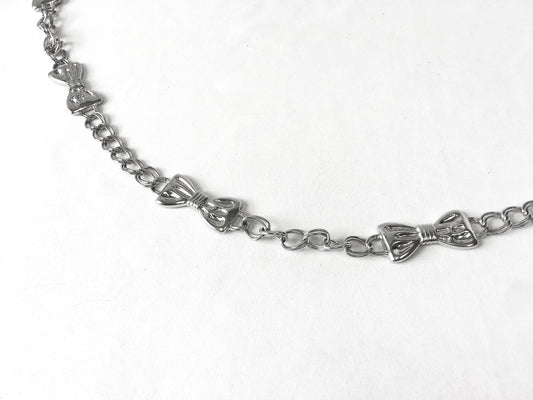 Vintage Silver Toned Metal Bow Adjustable Chain Link Belt