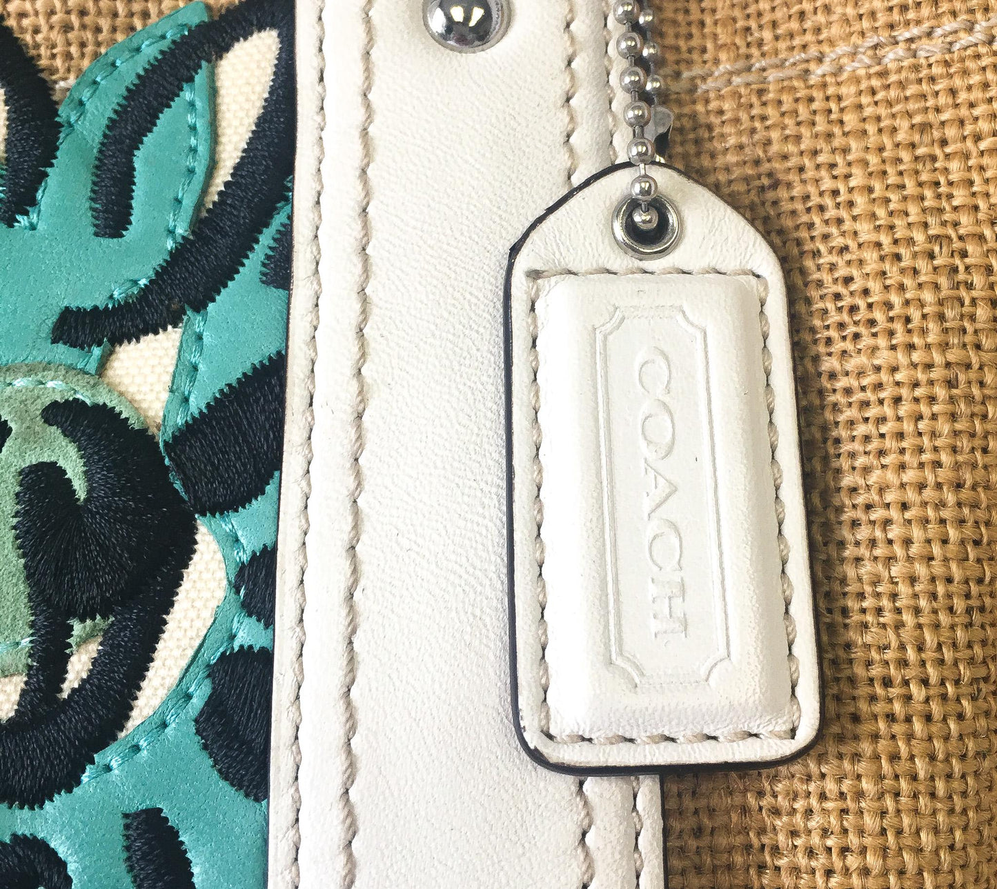 00s Coach Raffia Linen Bumblebee Floral Shoulder Tote Bag, Style #9947, Unique Y2K Coach Handbag