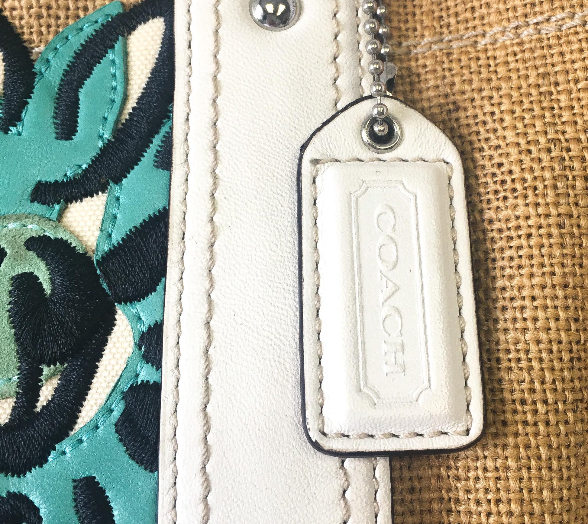 00s Coach Raffia Linen Bumblebee Floral Shoulder Tote Bag, Style #9947, Unique Y2K Coach Handbag