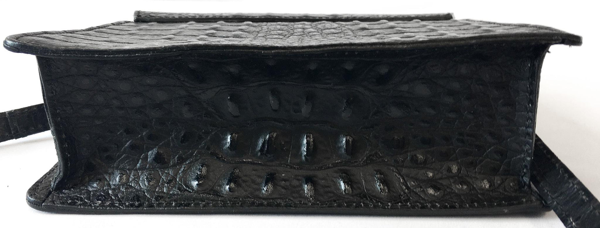 Black House of Harlow 1960 Croc Embossed Leather Gold Snake Handle Crossbody, Unique Statement Handbag